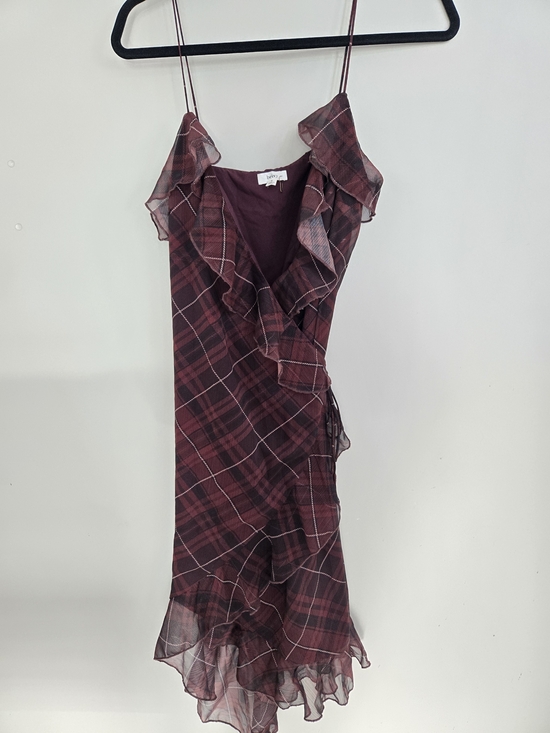 beivy Dresses & Skirts - Beivy Asymmetric Ruffle Wrap Dress in Burgundy Plaid Small